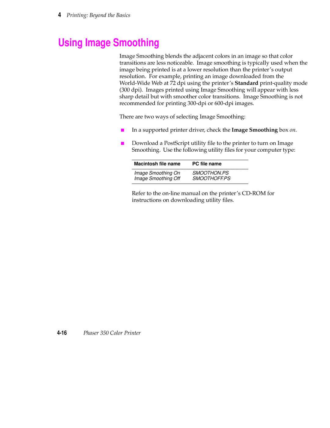 Tektronix Phaser 350 manual Using Image Smoothing 