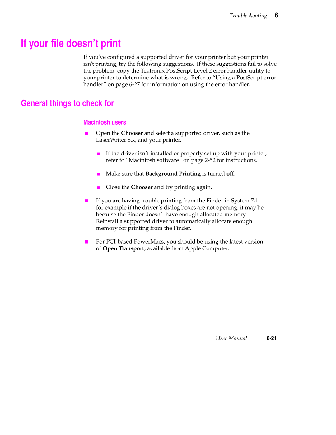 Tektronix Phaser 350 manual If your ﬁle doesn’t print, General things to check for 