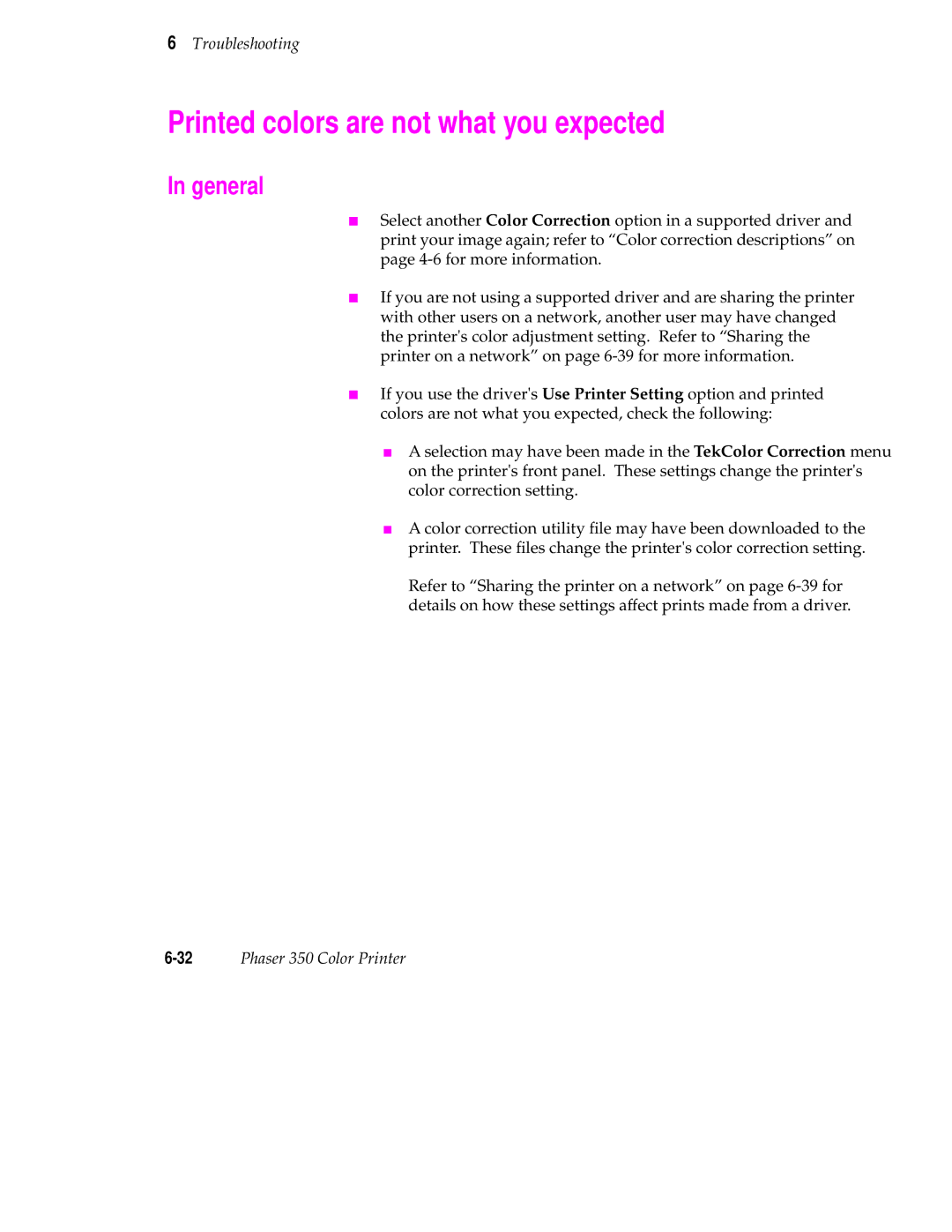 Tektronix Phaser 350 manual Printed colors are not what you expected, General 