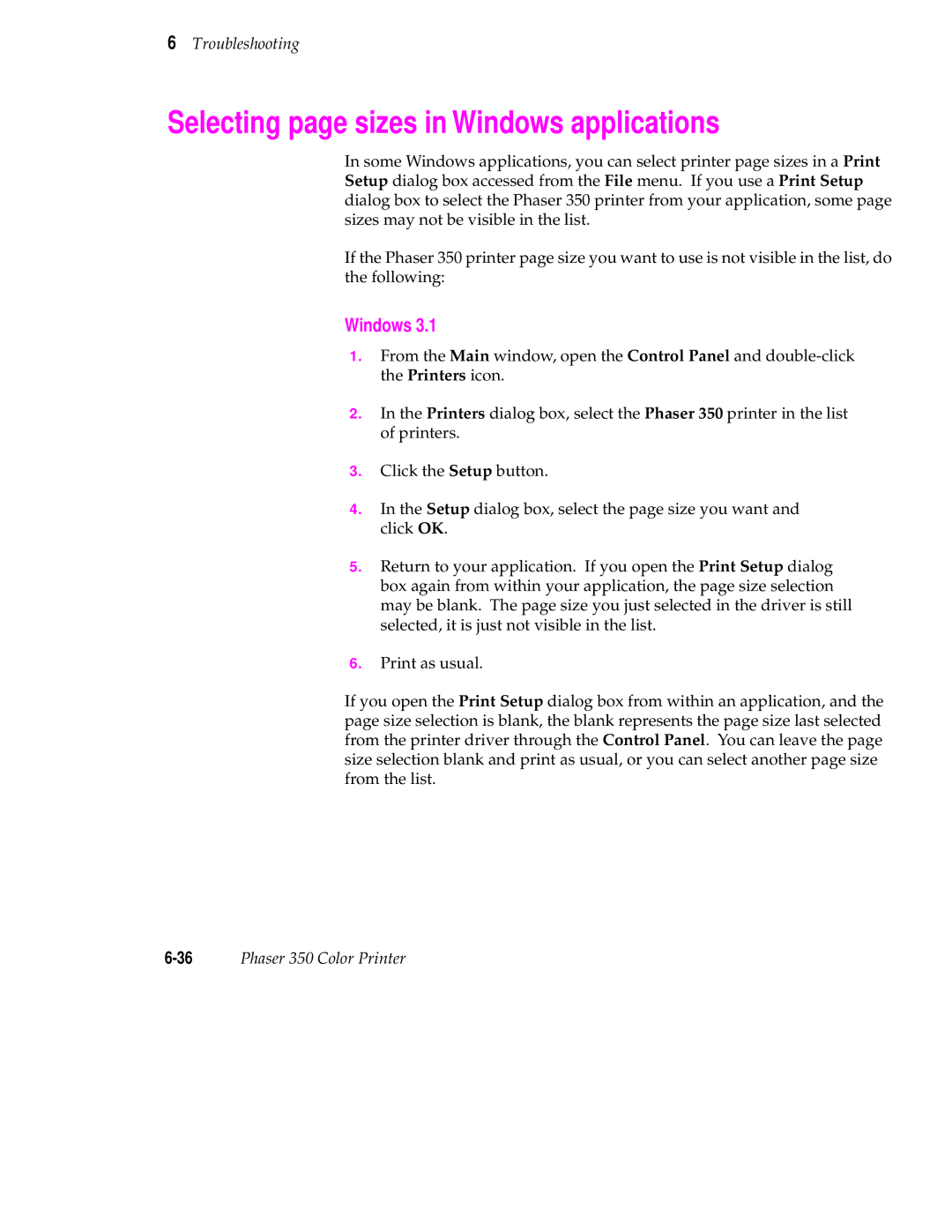 Tektronix Phaser 350 manual Selecting page sizes in Windows applications 