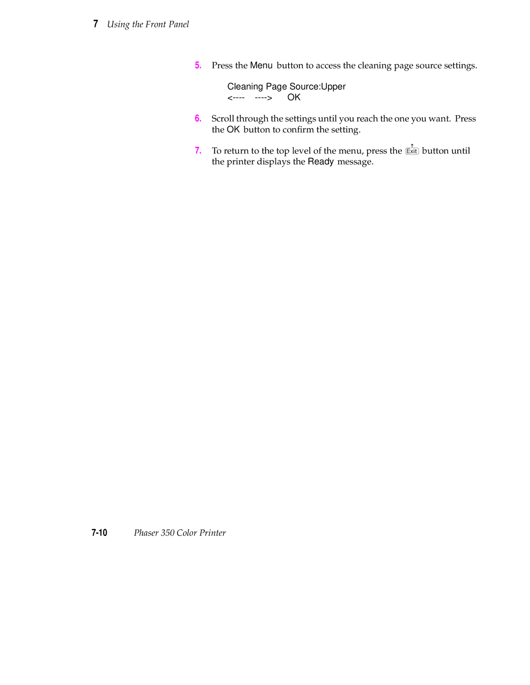 Tektronix Phaser 350 manual Cleaning Page SourceUpper 