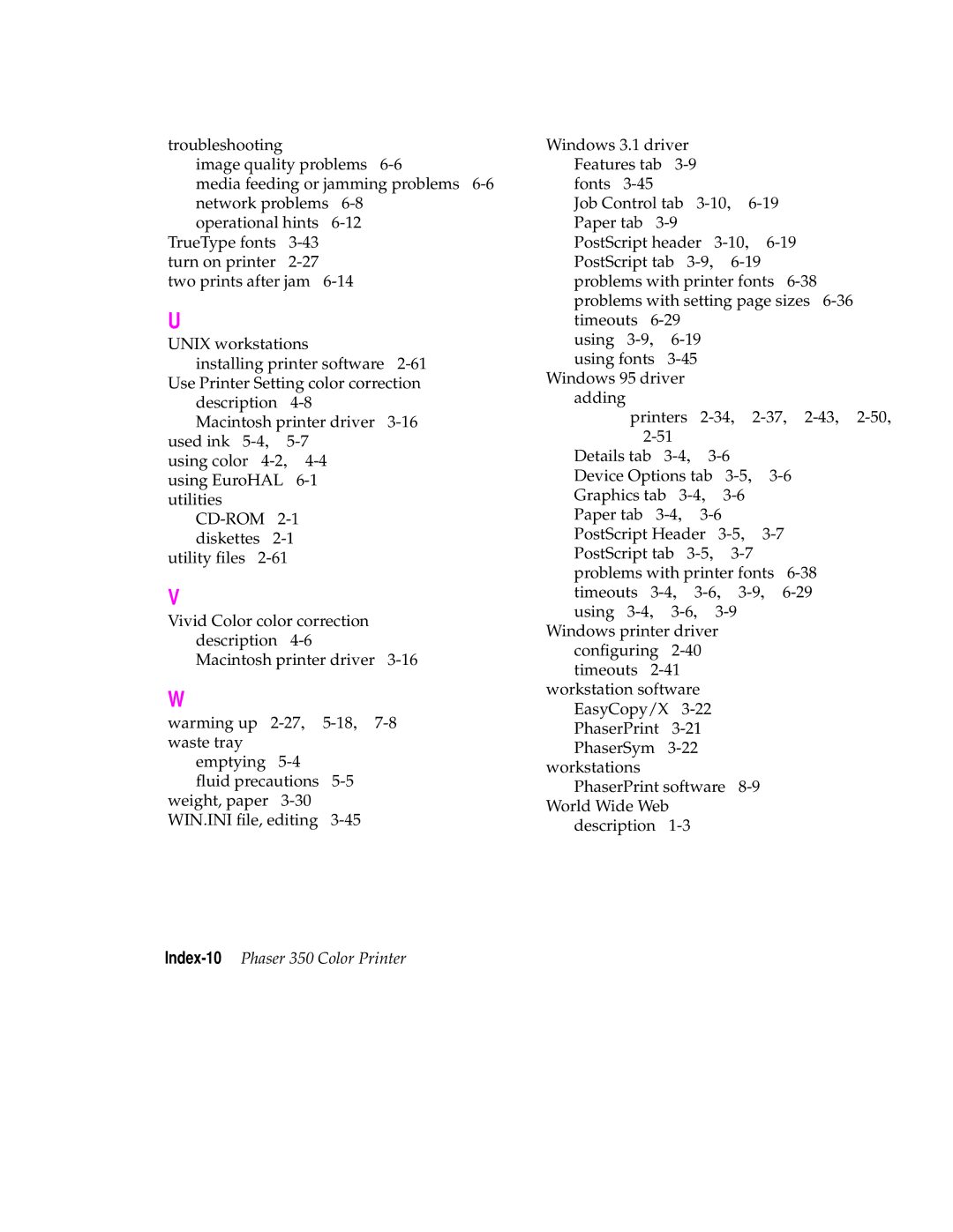 Tektronix manual Index-10Phaser 350 Color Printer 