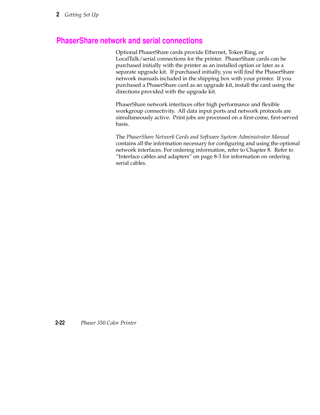 Tektronix Phaser 350 manual PhaserShare network and serial connections 