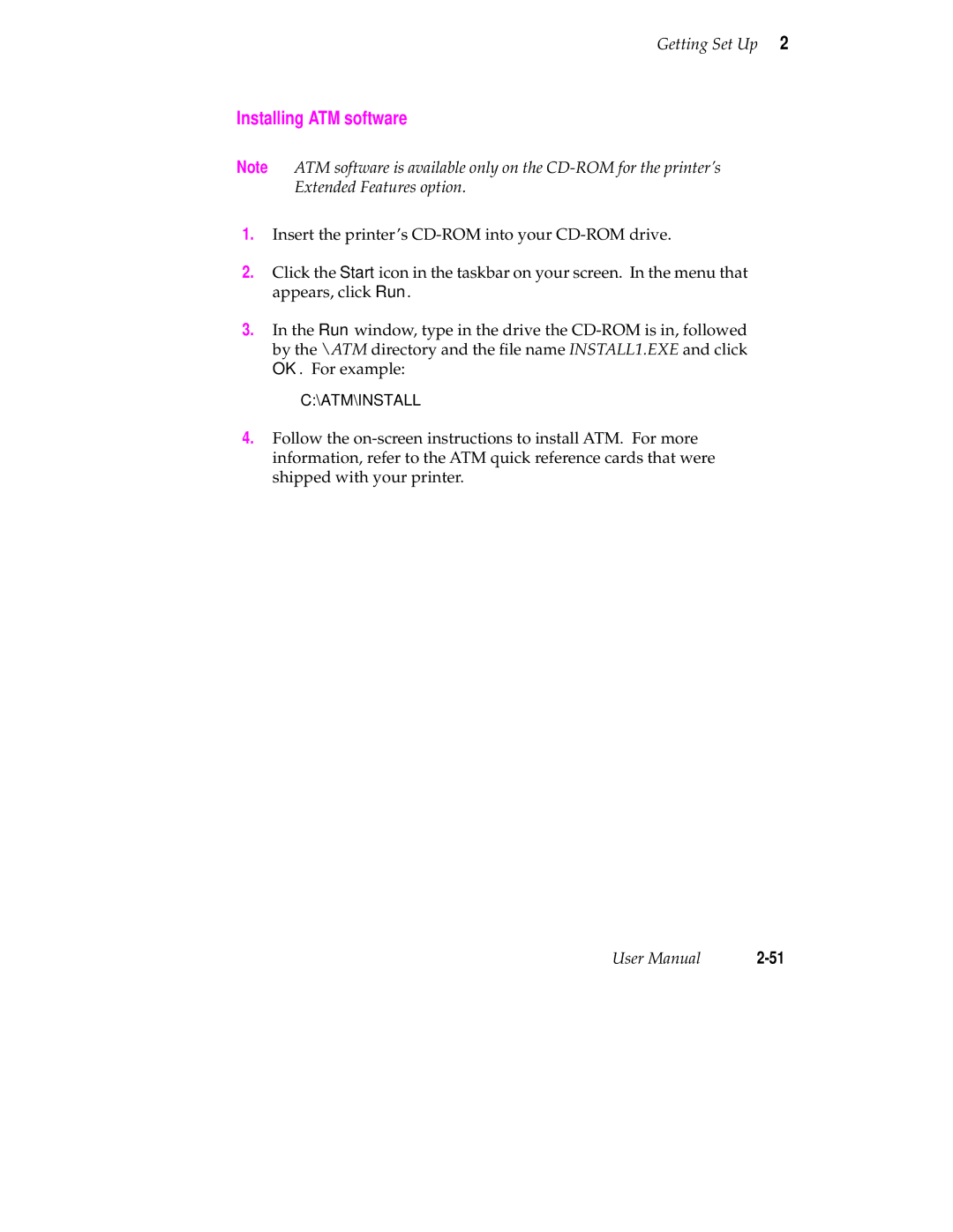 Tektronix Phaser 350 manual Installing ATM software 