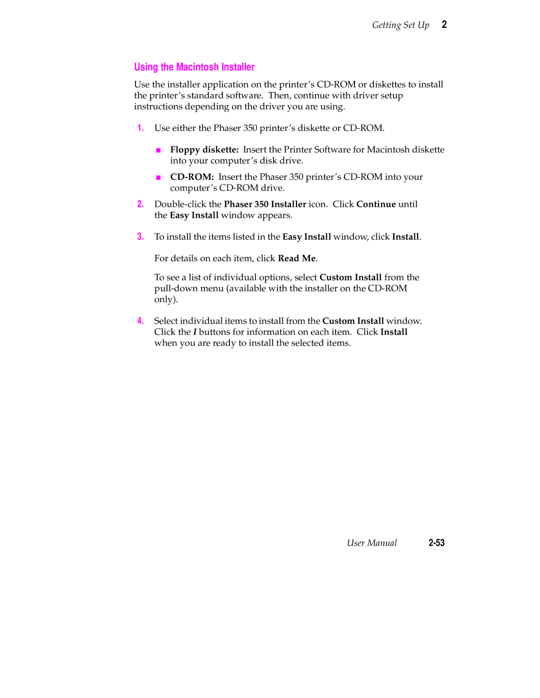 Tektronix Phaser 350 manual Using the Macintosh Installer 