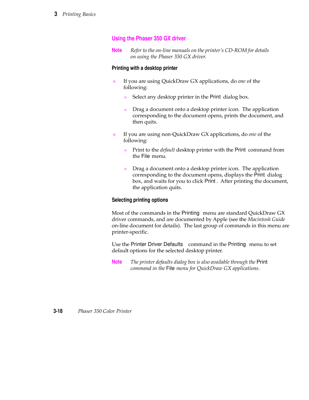 Tektronix manual Using the Phaser 350 GX driver, Printing with a desktop printer 