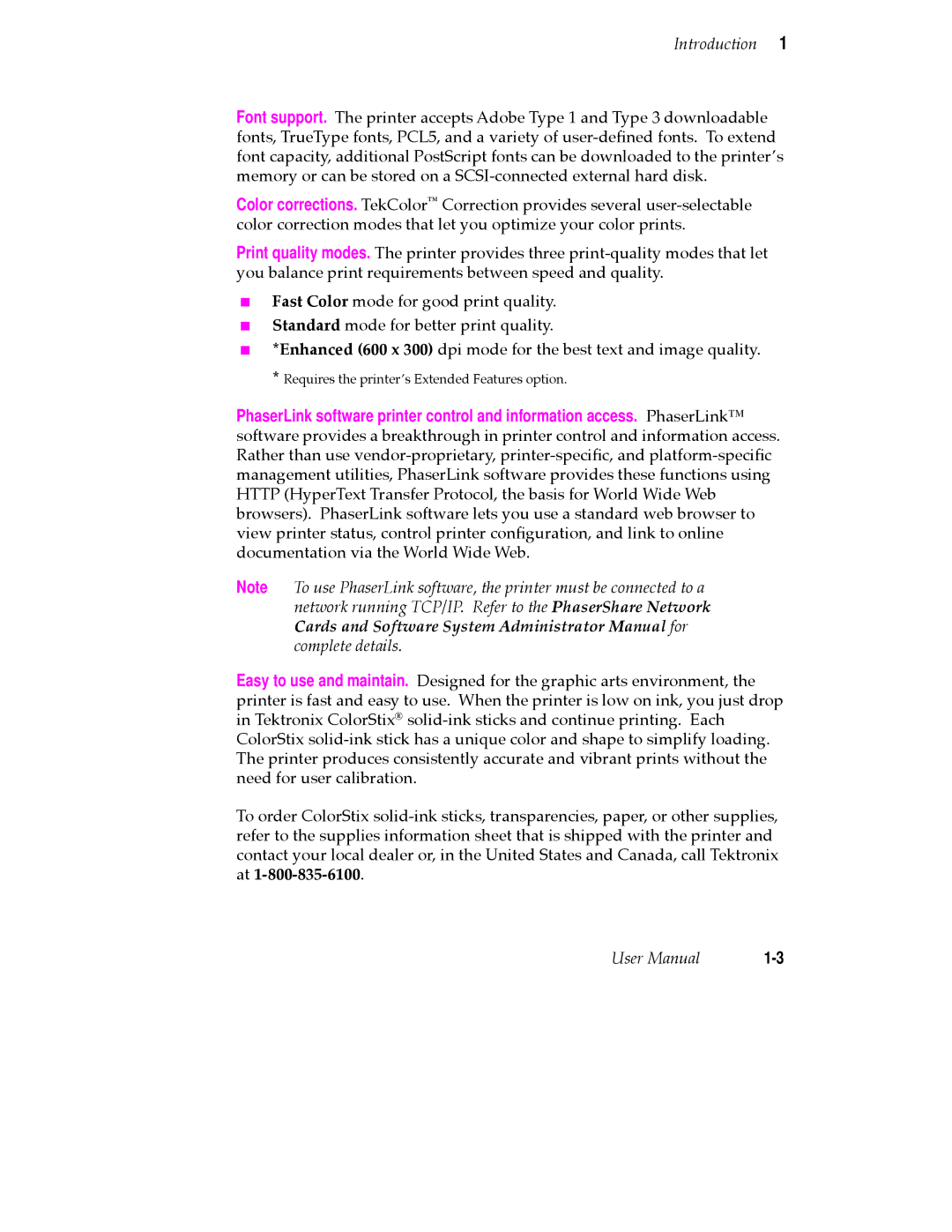 Tektronix PHASER 380 manual Requires the printerÕs Extended Features option 