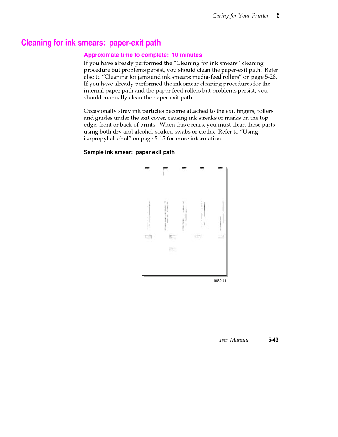 Tektronix PHASER 380 manual Cleaning for ink smears paper-exit path, Approximate time to complete 10 minutes 