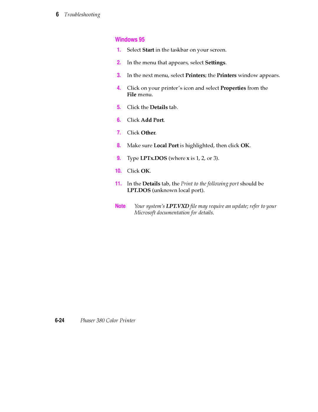 Tektronix PHASER 380 manual Click Add Port 