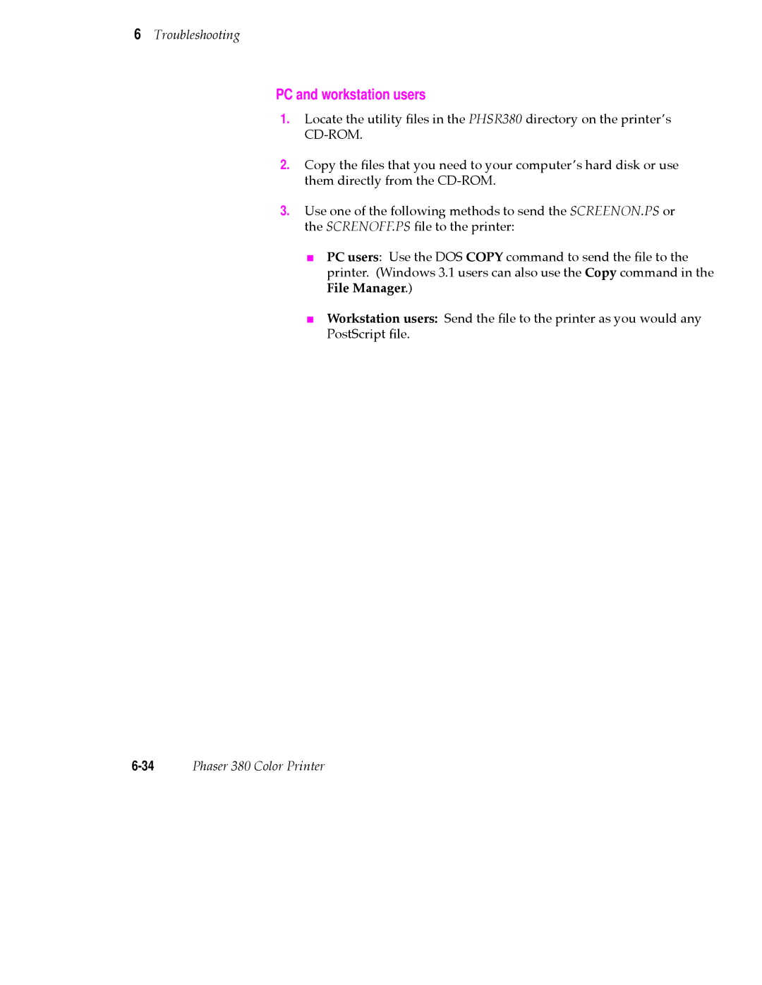 Tektronix PHASER 380 manual PC and workstation users 