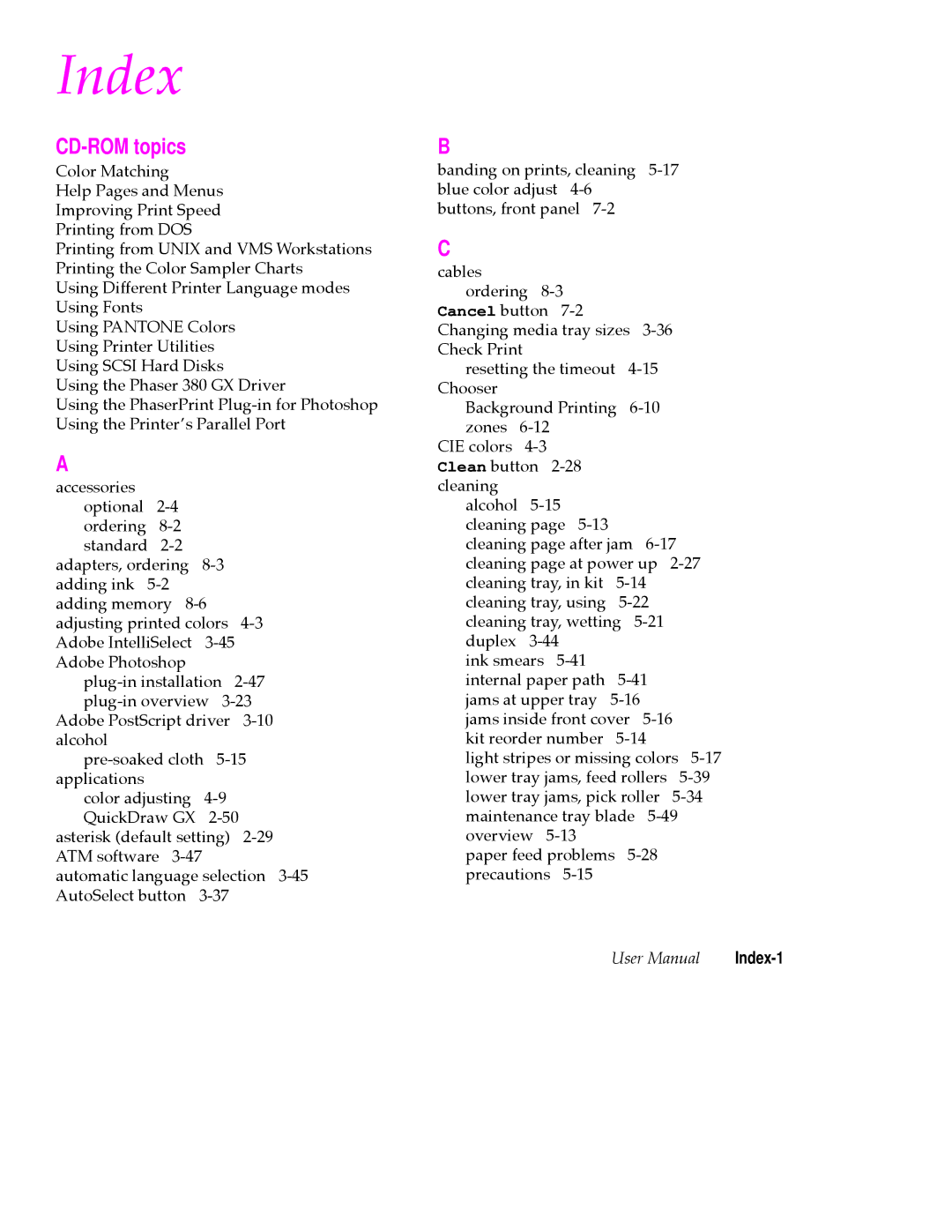 Tektronix PHASER 380 manual Index-1 