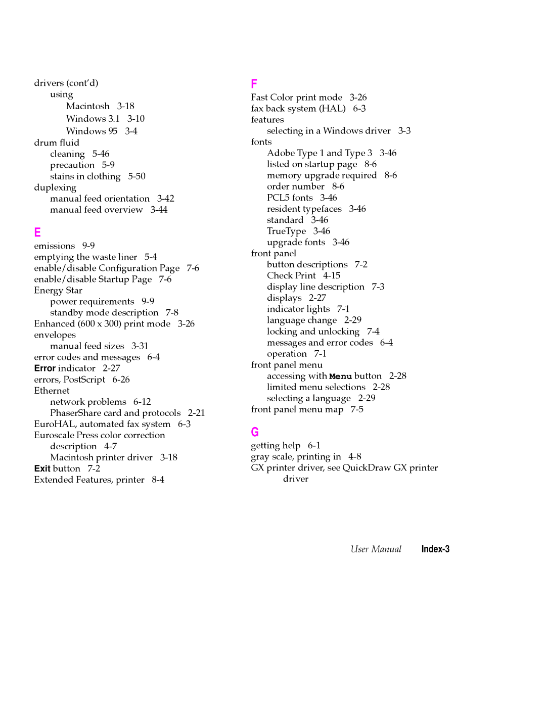 Tektronix PHASER 380 manual Index-3 