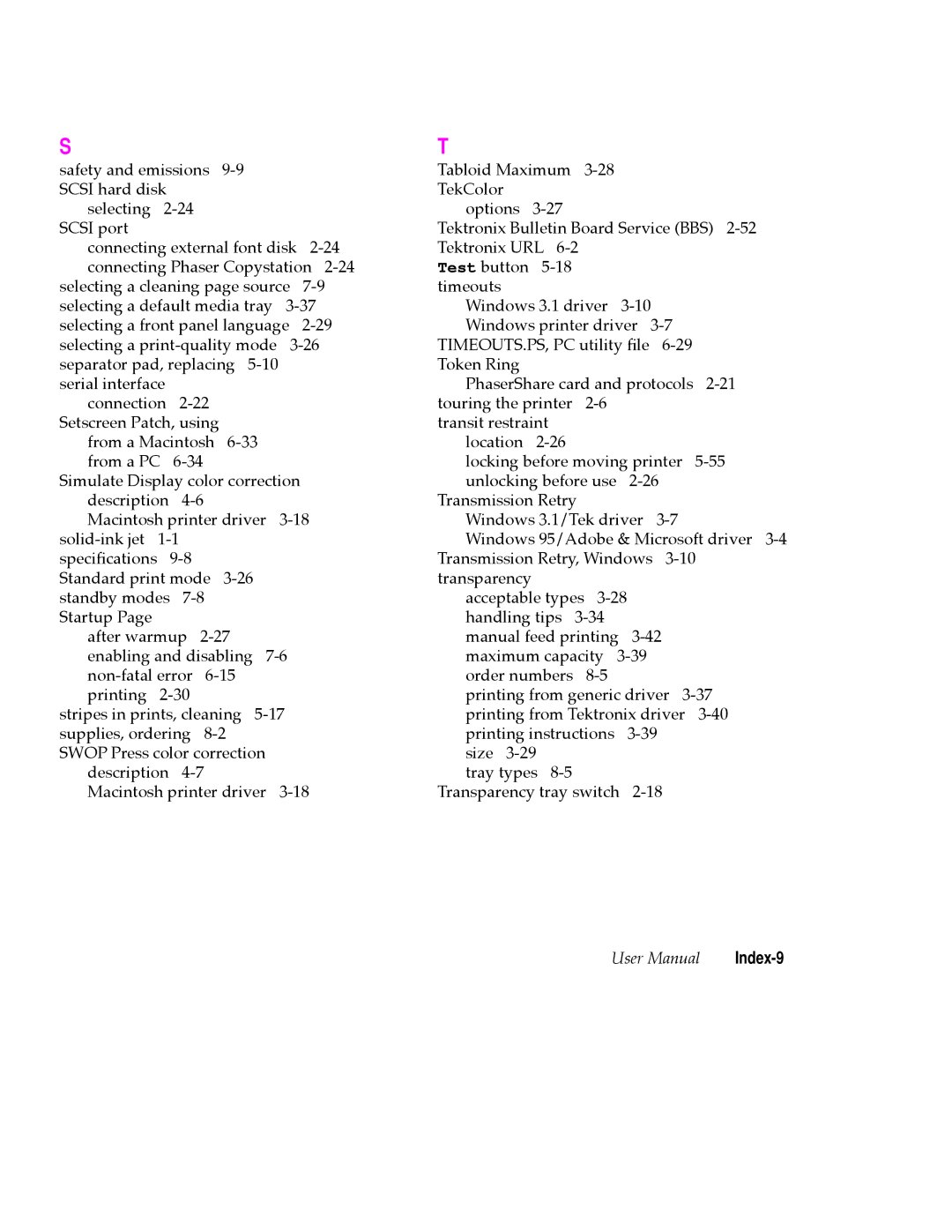 Tektronix PHASER 380 manual Index-9 