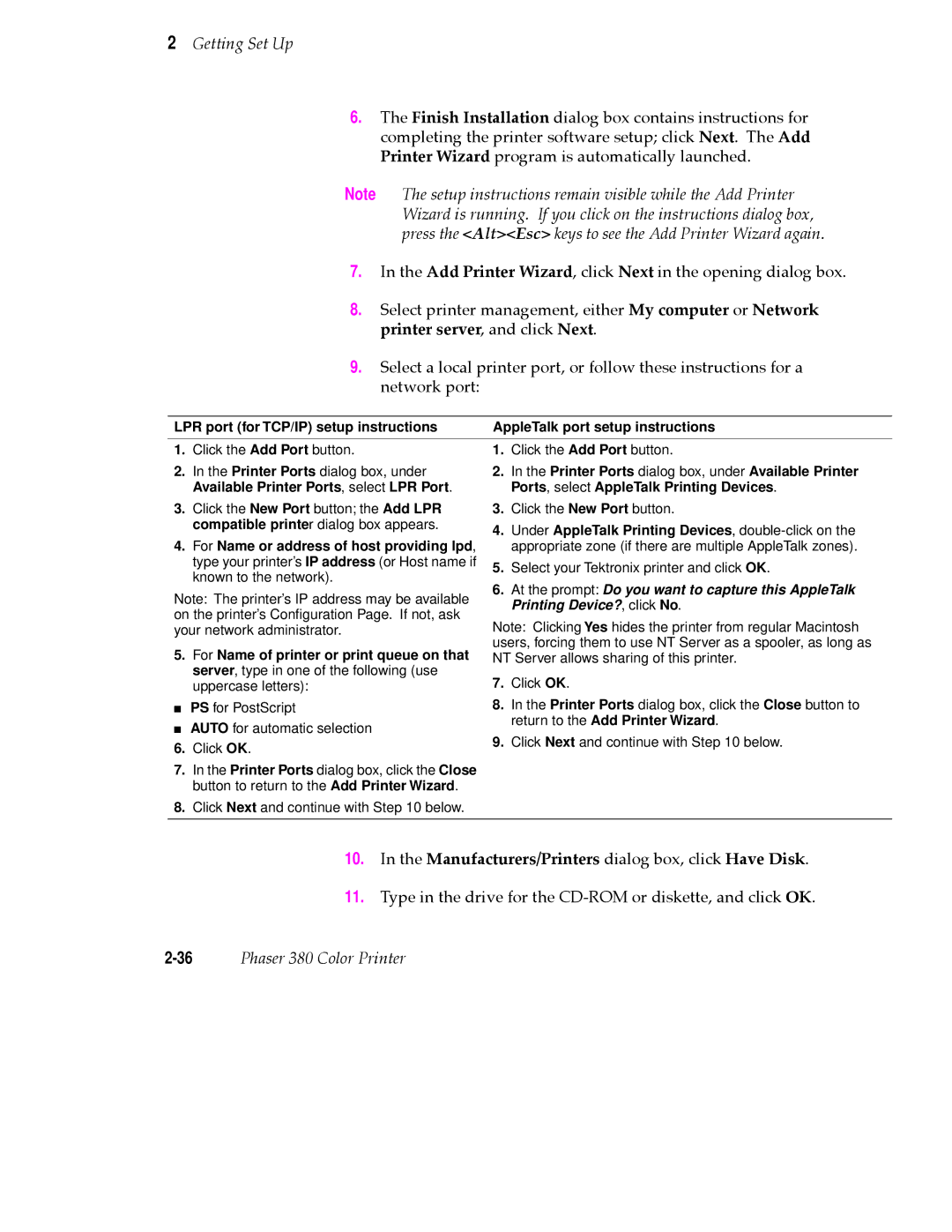 Tektronix PHASER 380 manual For Name of printer or print queue on that, Return to the Add Printer Wizard 