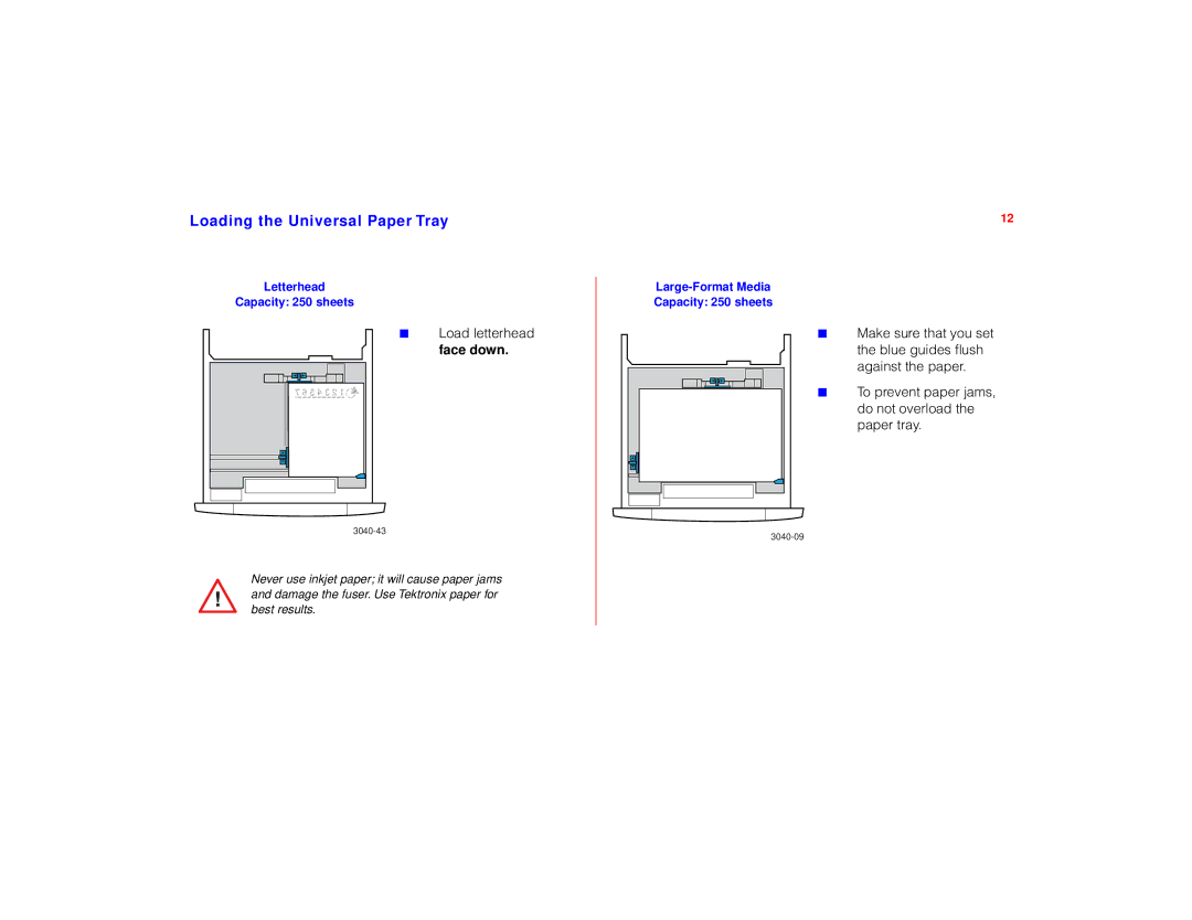 Tektronix PHASER 780 manual Loading the Universal Paper Tray, Face down 