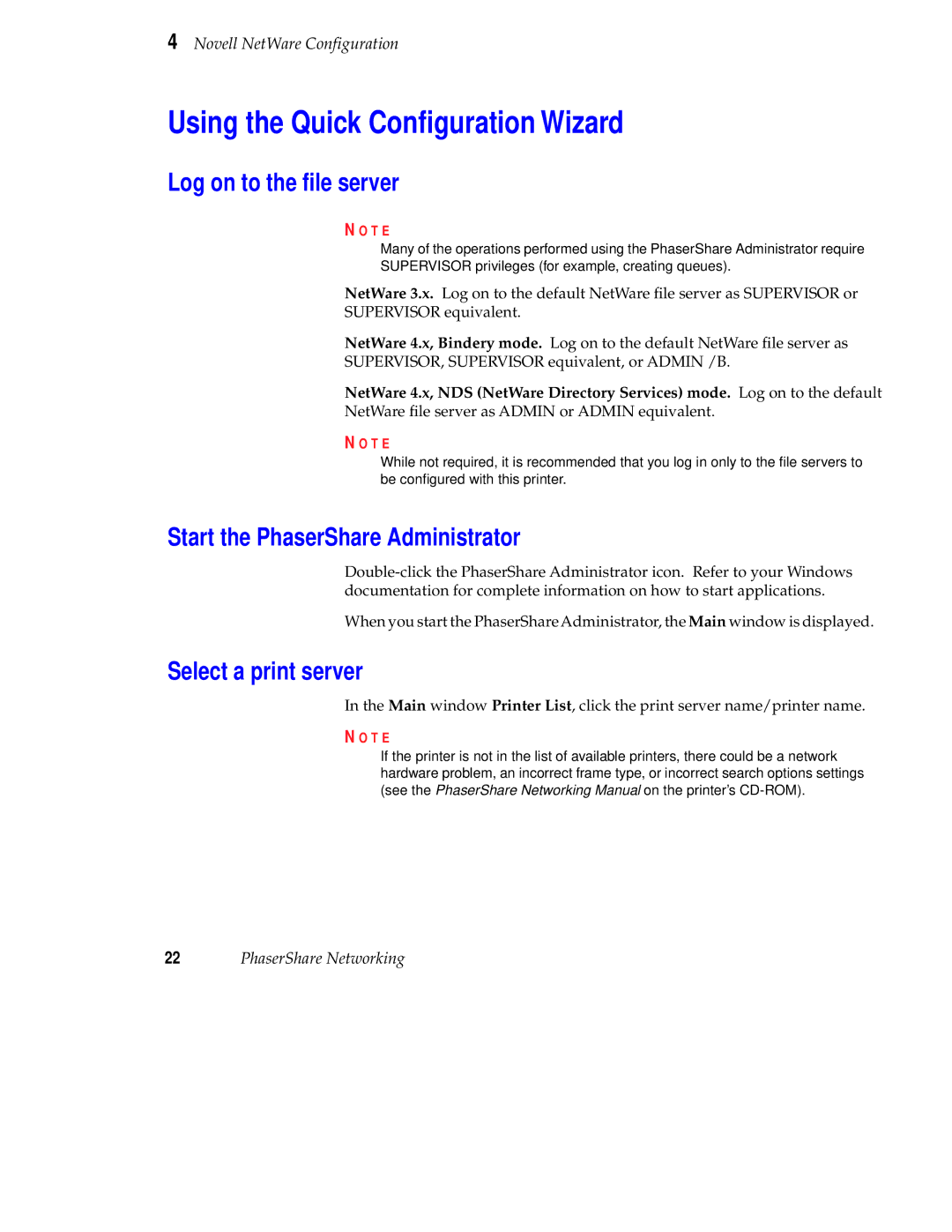 Tektronix Phaser 840 Using the Quick Conﬁguration Wizard, Log on to the ﬁle server, Start the PhaserShare Administrator 