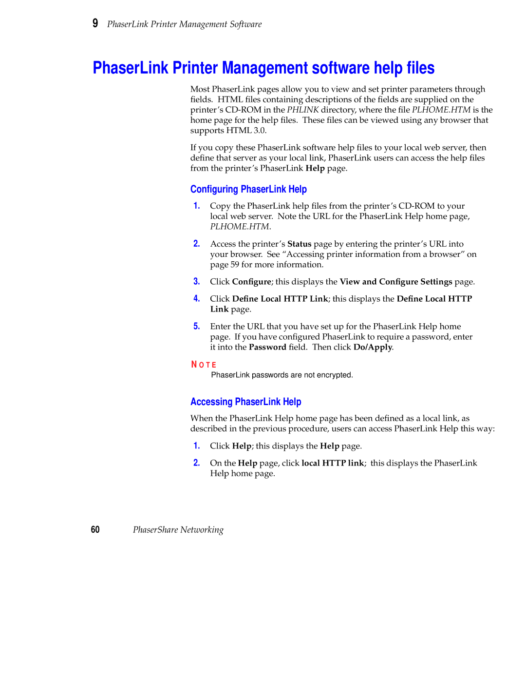 Tektronix Phaser 840 setup guide PhaserLink Printer Management software help ﬁles, Conﬁguring PhaserLink Help 