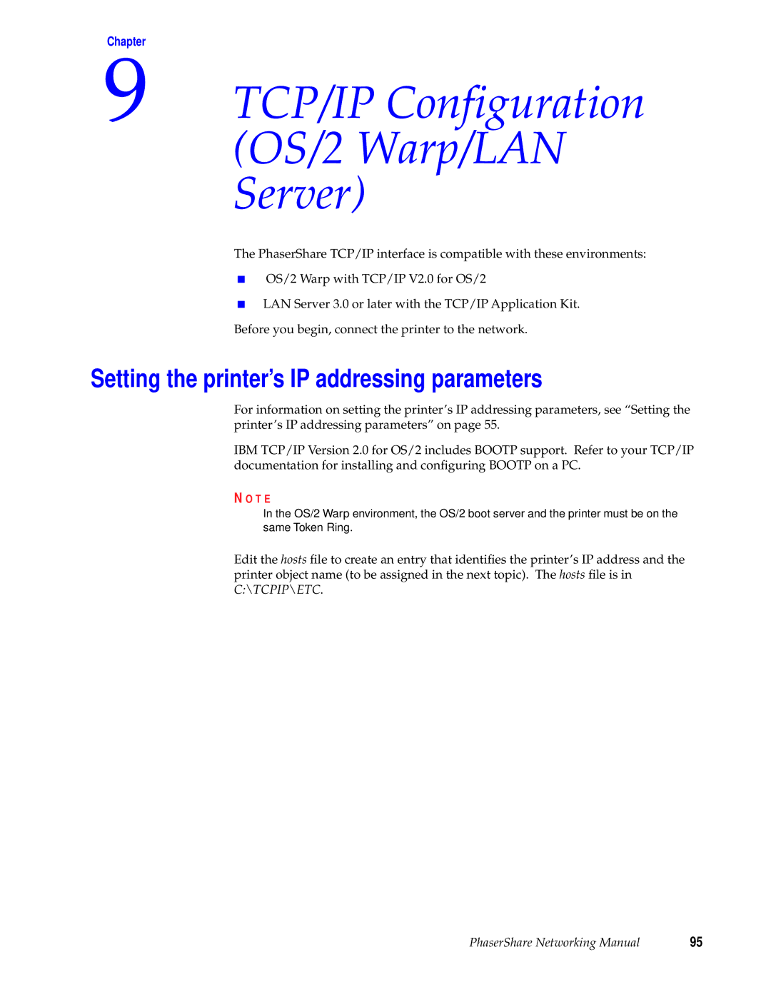 Tektronix Phasershare Printer manual TCP/IP Configuration OS/2 Warp/LAN Server, Chapter 