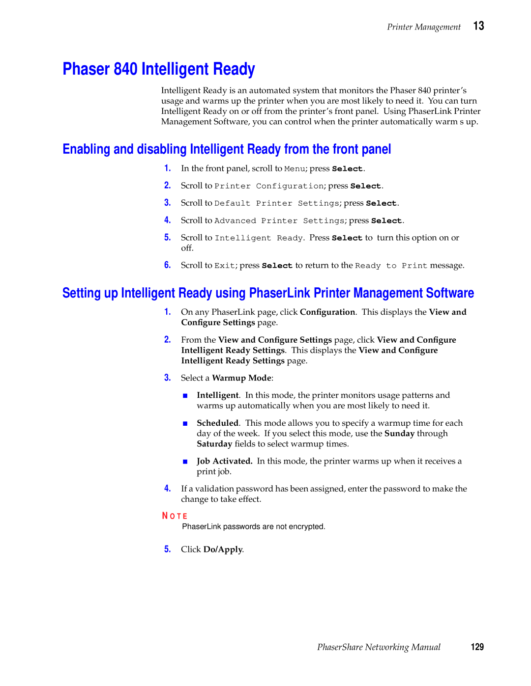 Tektronix Phasershare Printer manual Phaser 840 Intelligent Ready, 129 