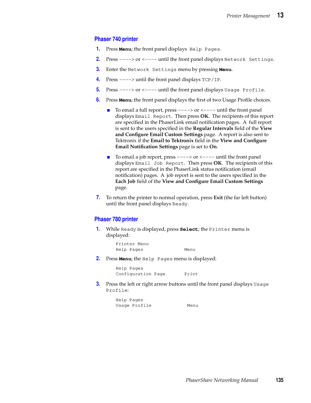 Tektronix Phasershare Printer manual 135 