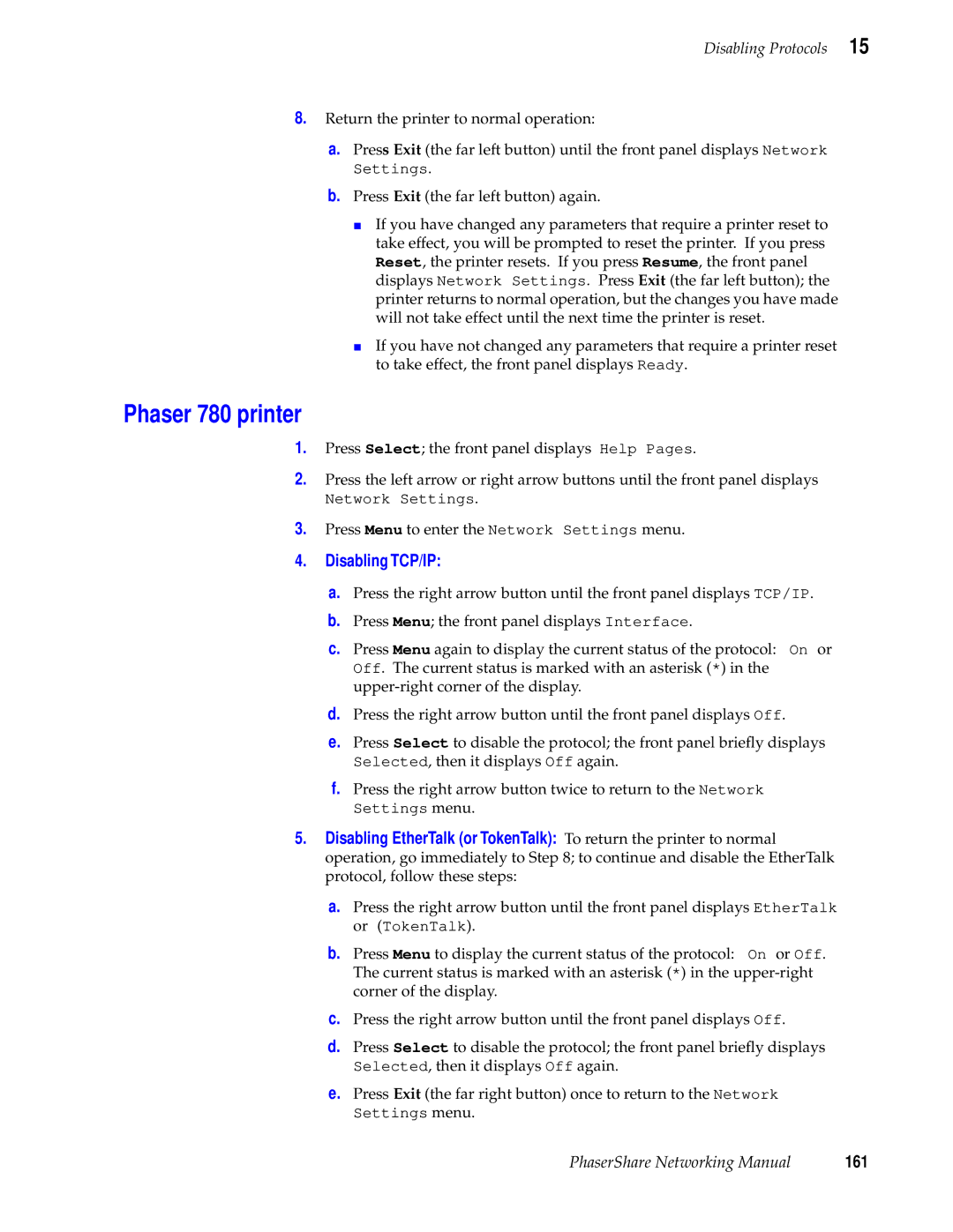 Tektronix Phasershare Printer manual Phaser 780 printer, 161 