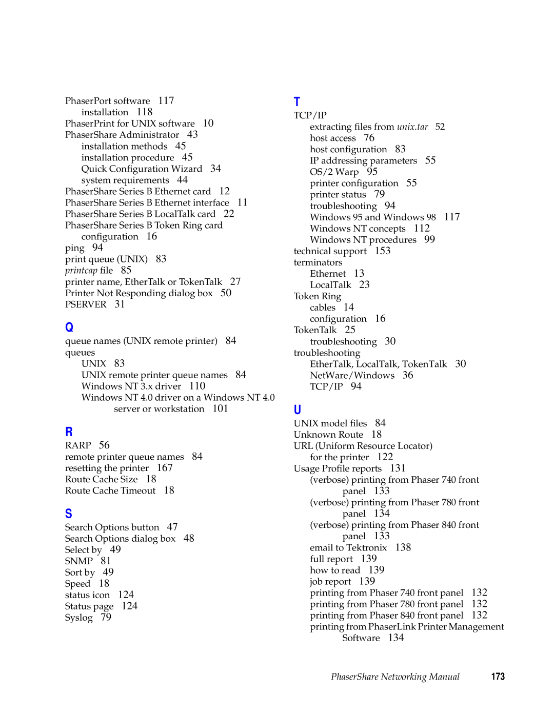 Tektronix Phasershare Printer manual 173, Printcap ﬁle 