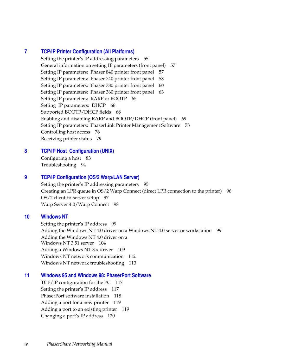 Tektronix Phasershare Printer manual TCP/IP Printer Configuration All Platforms, TCP/IP Configuration OS/2 Warp/LAN Server 