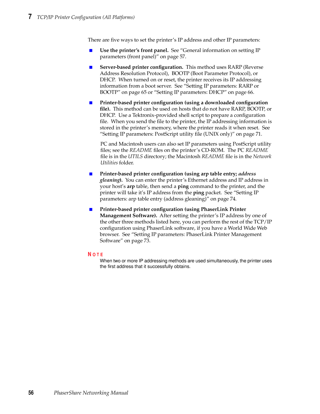 Tektronix Phasershare Printer manual TCP/IP Printer Configuration All Platforms 