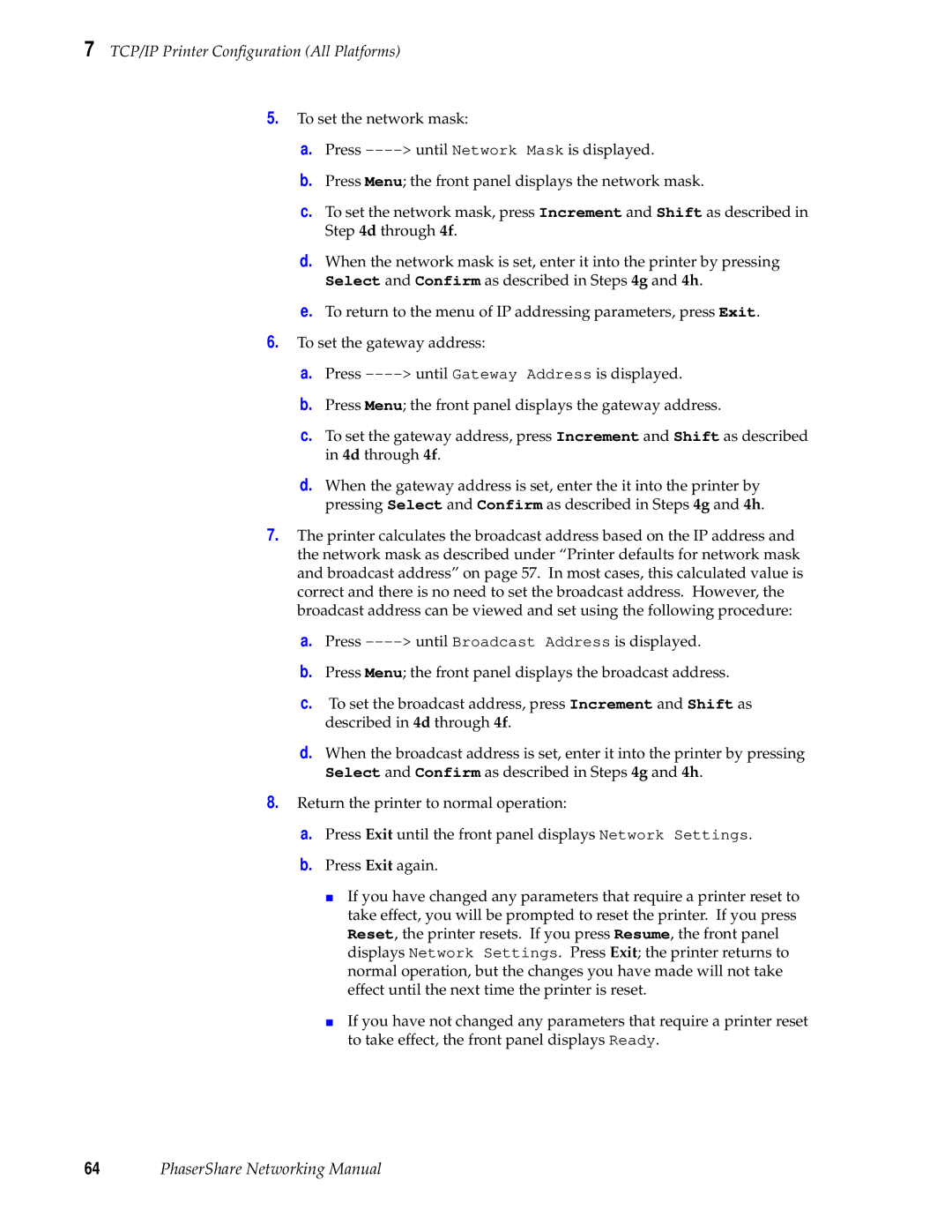 Tektronix Phasershare Printer manual PhaserShare Networking Manual 