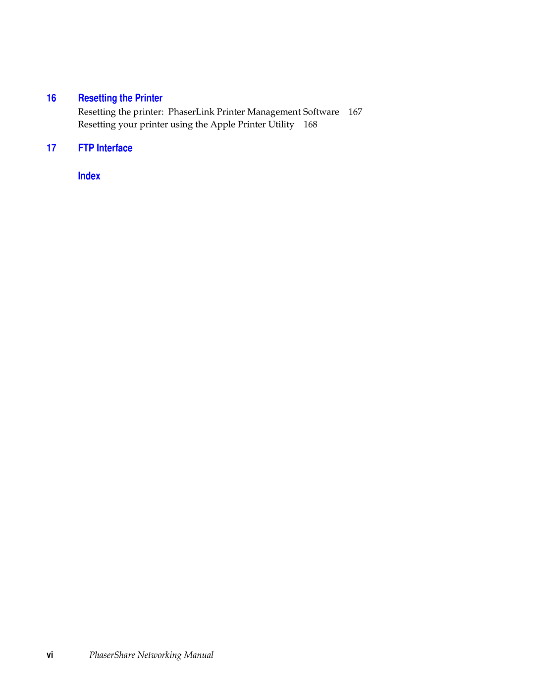 Tektronix Phasershare Printer manual Resetting the Printer, FTP Interface Index 