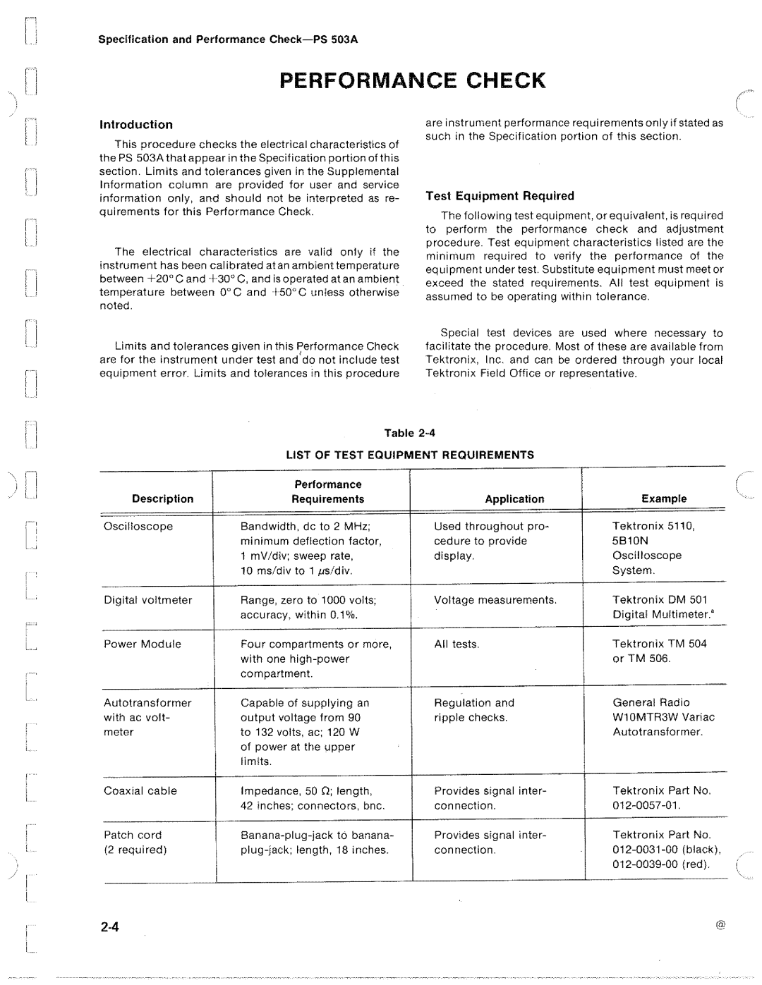 Tektronix PS 503A manual 