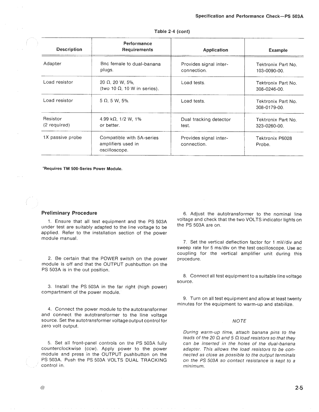 Tektronix PS 503A manual 