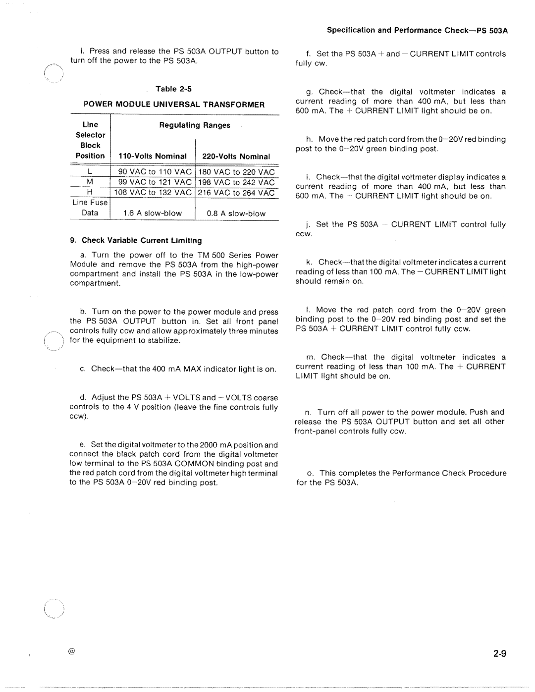 Tektronix PS 503A manual 