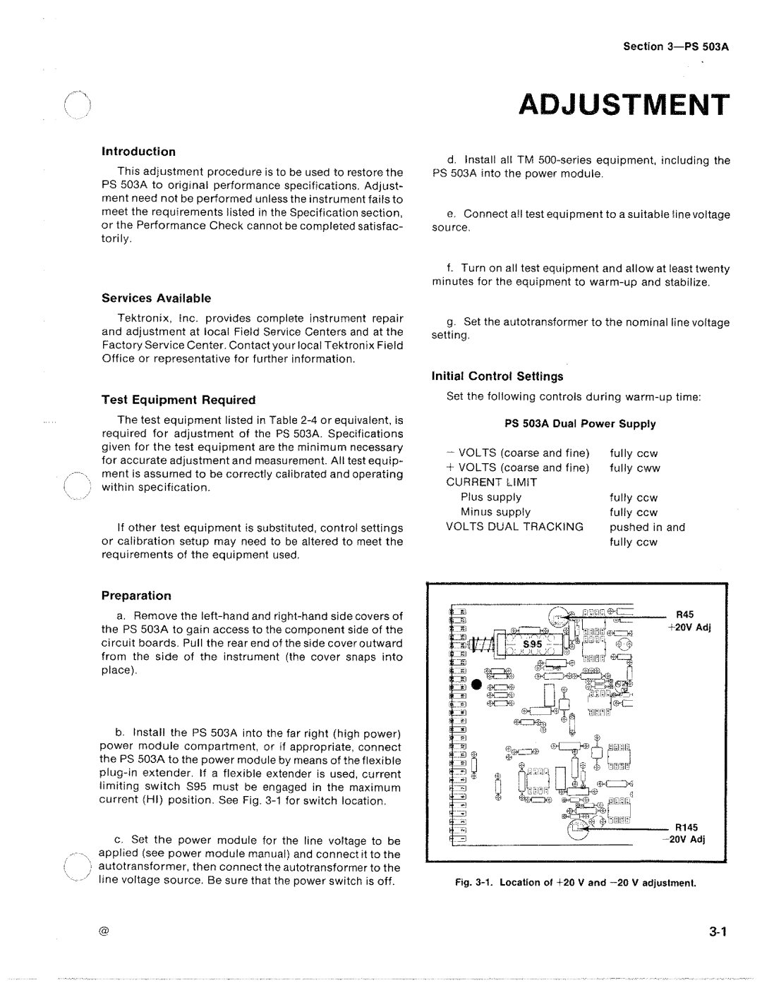 Tektronix PS 503A manual 