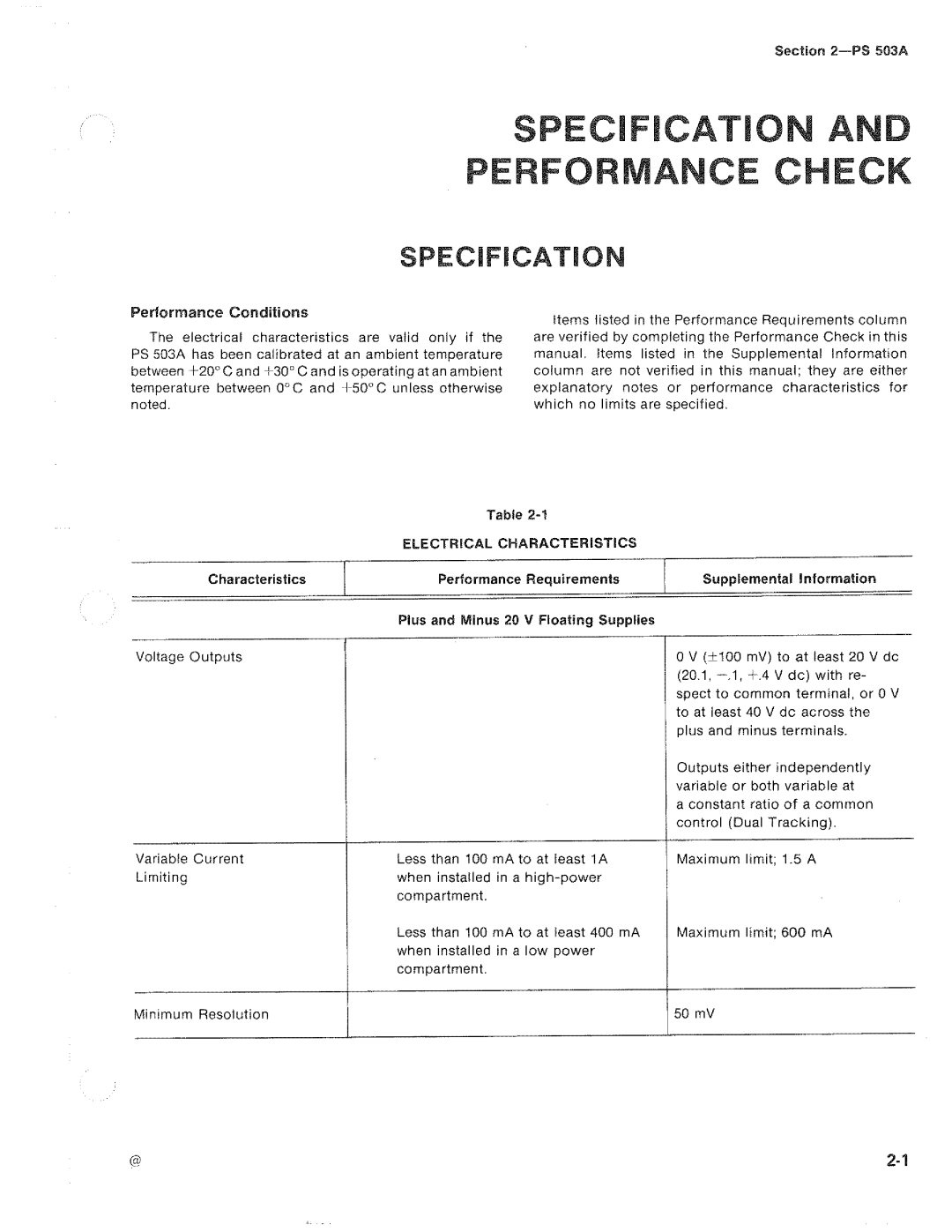 Tektronix PS 503A manual 