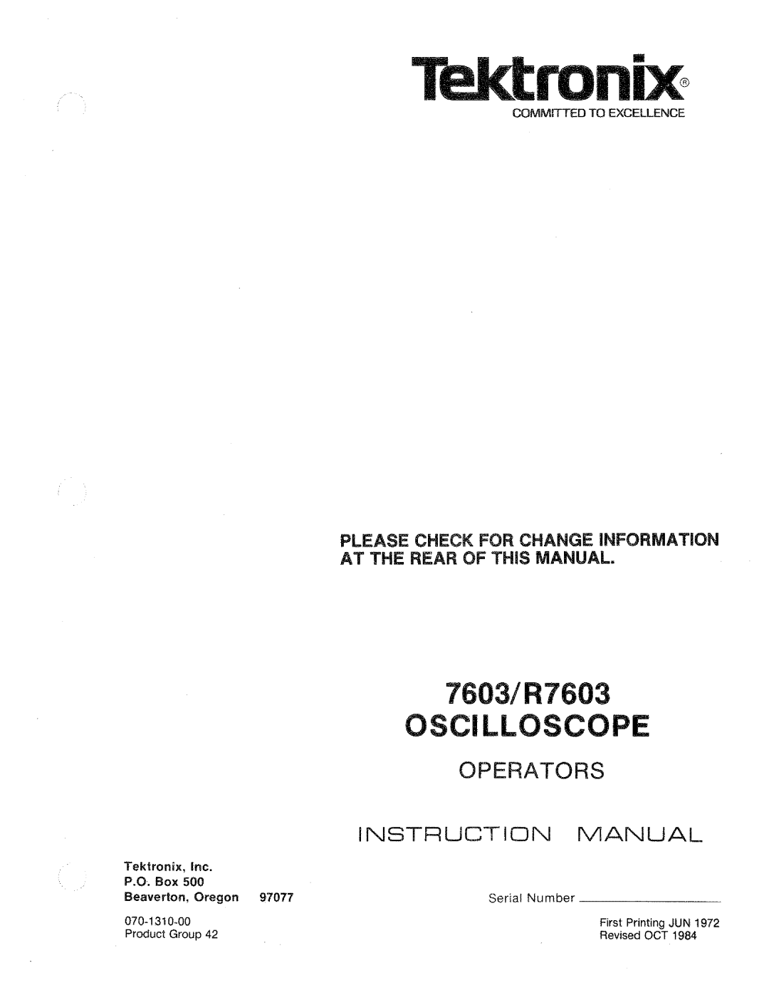 Tektronix R7603 manual 