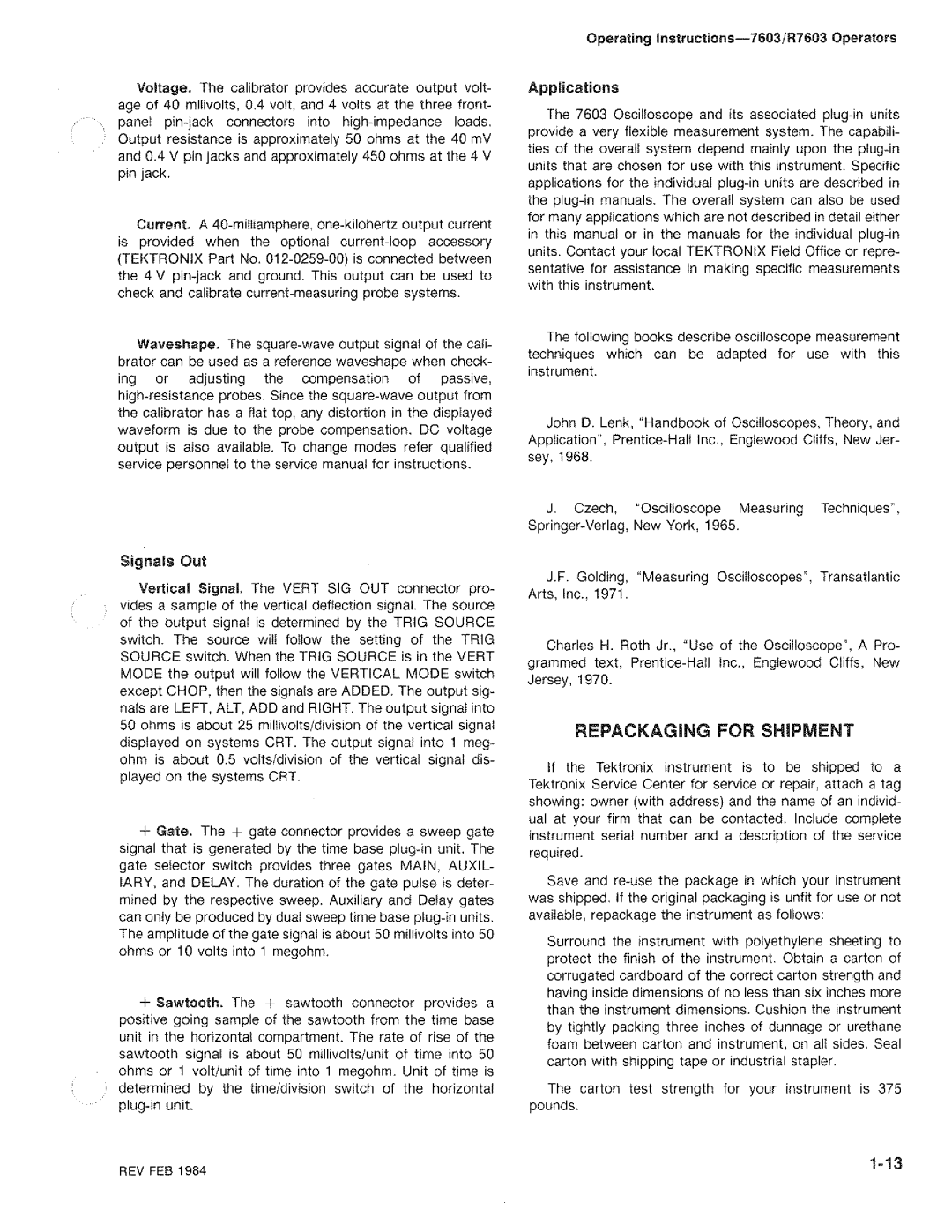 Tektronix R7603 manual 