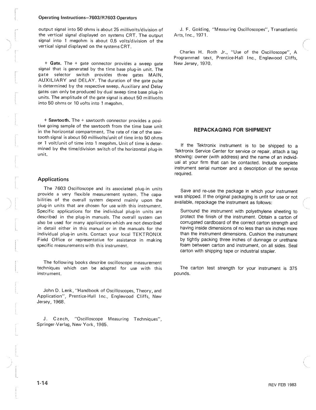 Tektronix R7603 manual 