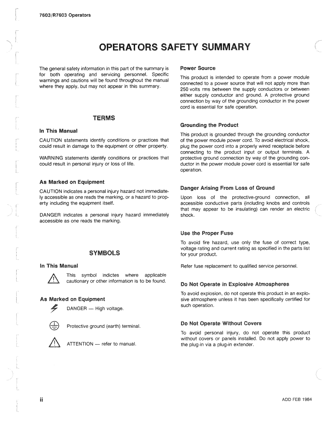 Tektronix R7603 manual 