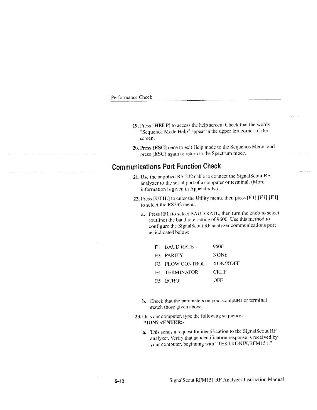 Tektronix RFM151, 070-9960-01 manual 