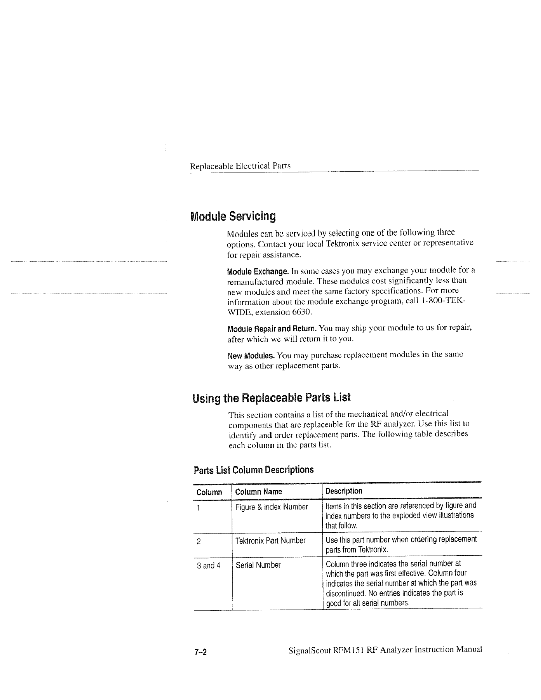 Tektronix RFM151, 070-9960-01 manual 