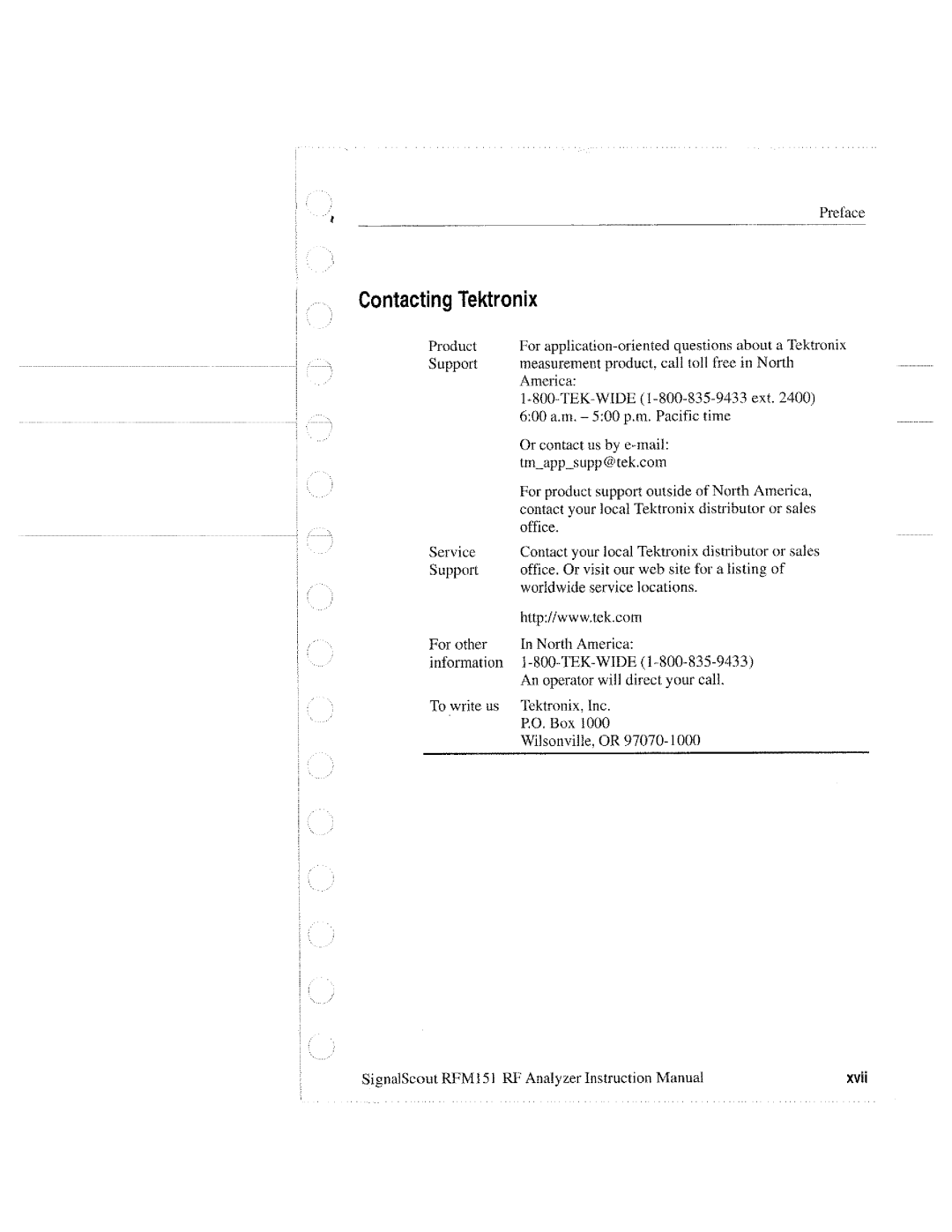 Tektronix 070-9960-01, RFM151 manual 