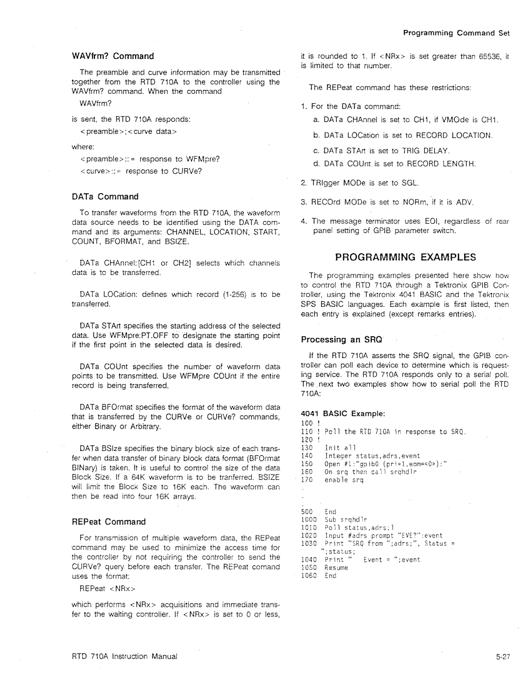 Tektronix RTD 710A manual 