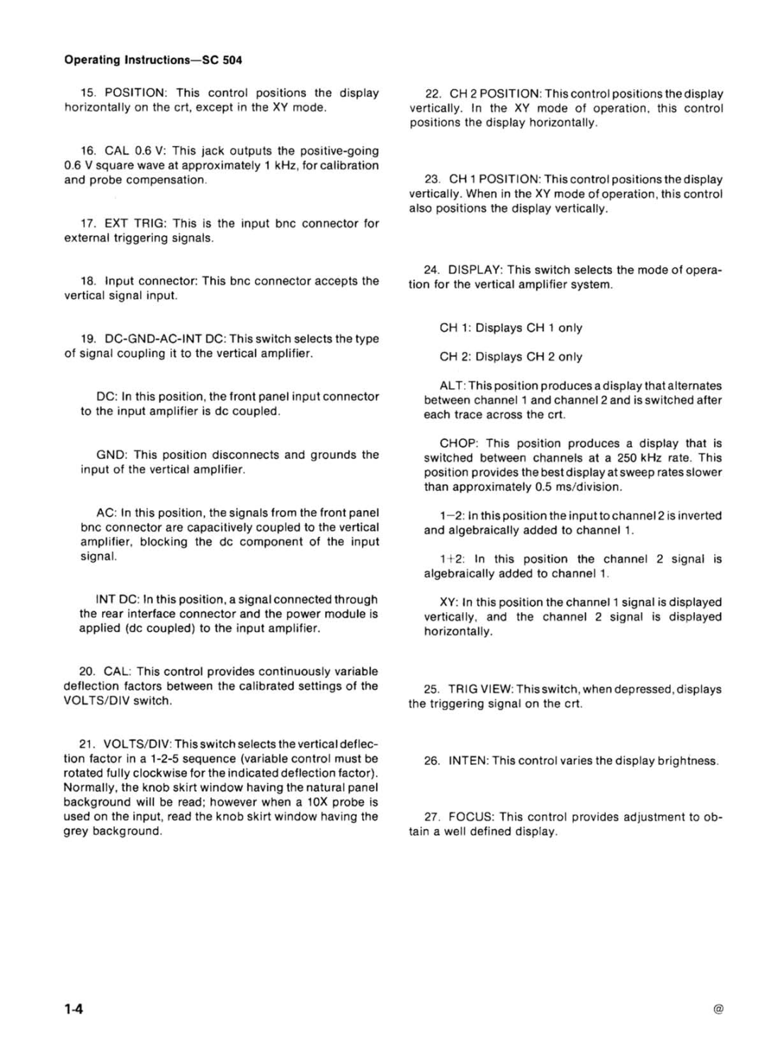 Tektronix SC 504 manual 