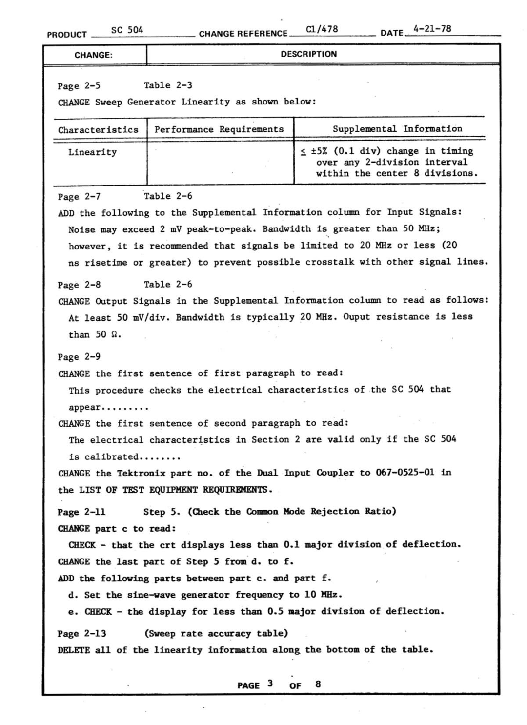 Tektronix SC 504 manual 