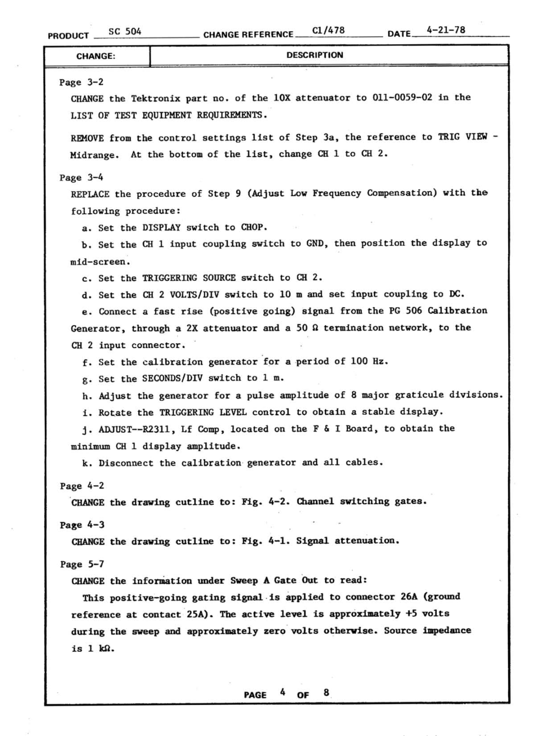 Tektronix SC 504 manual 