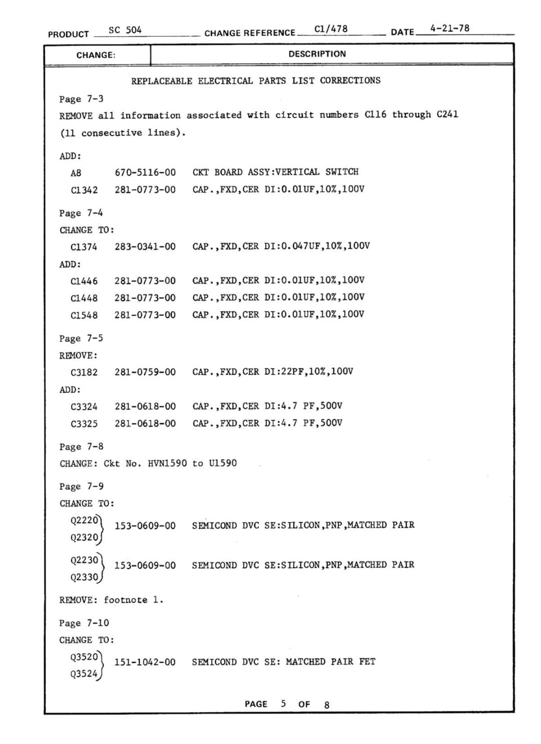 Tektronix SC 504 manual 