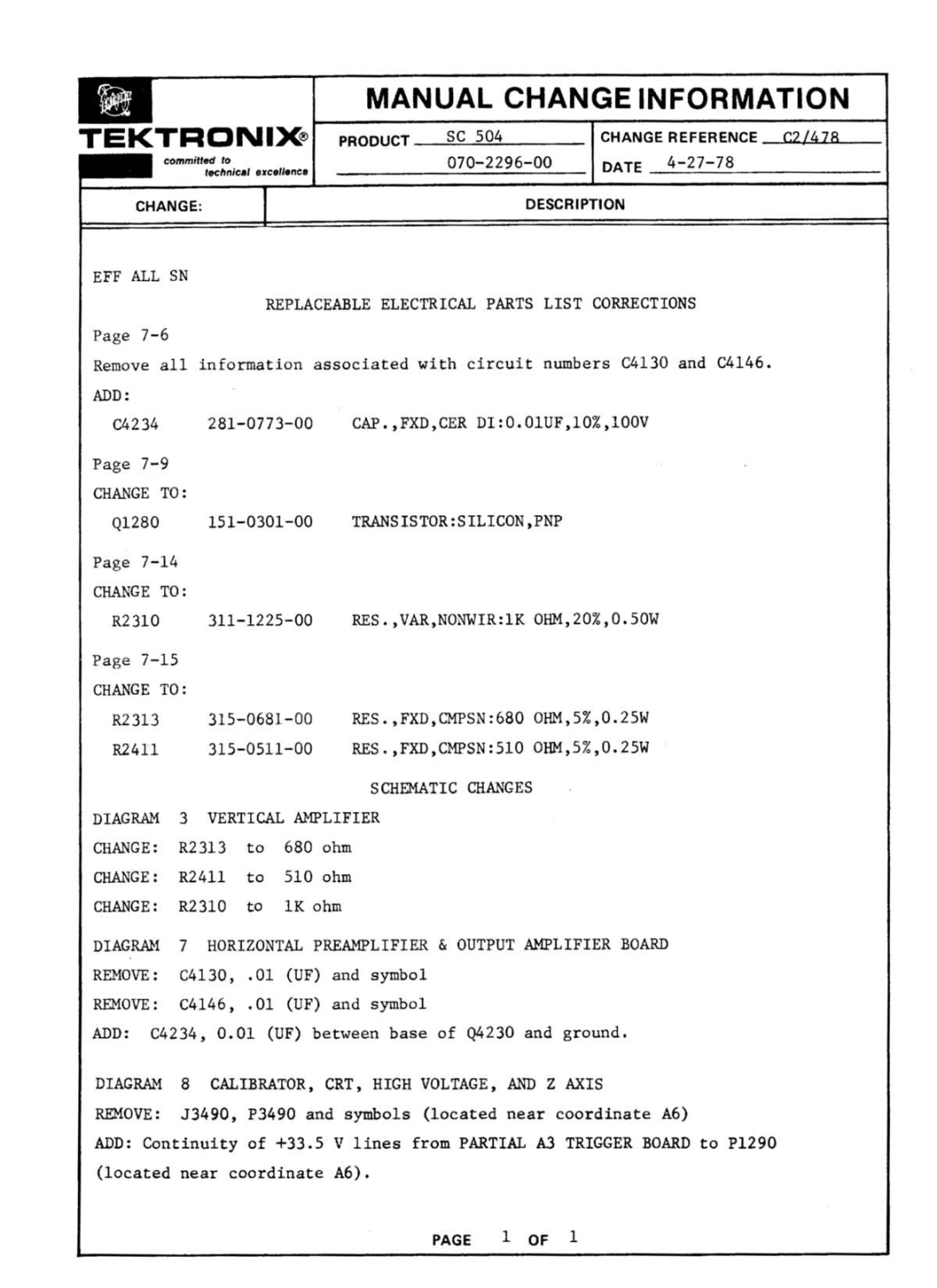 Tektronix SC 504 manual 