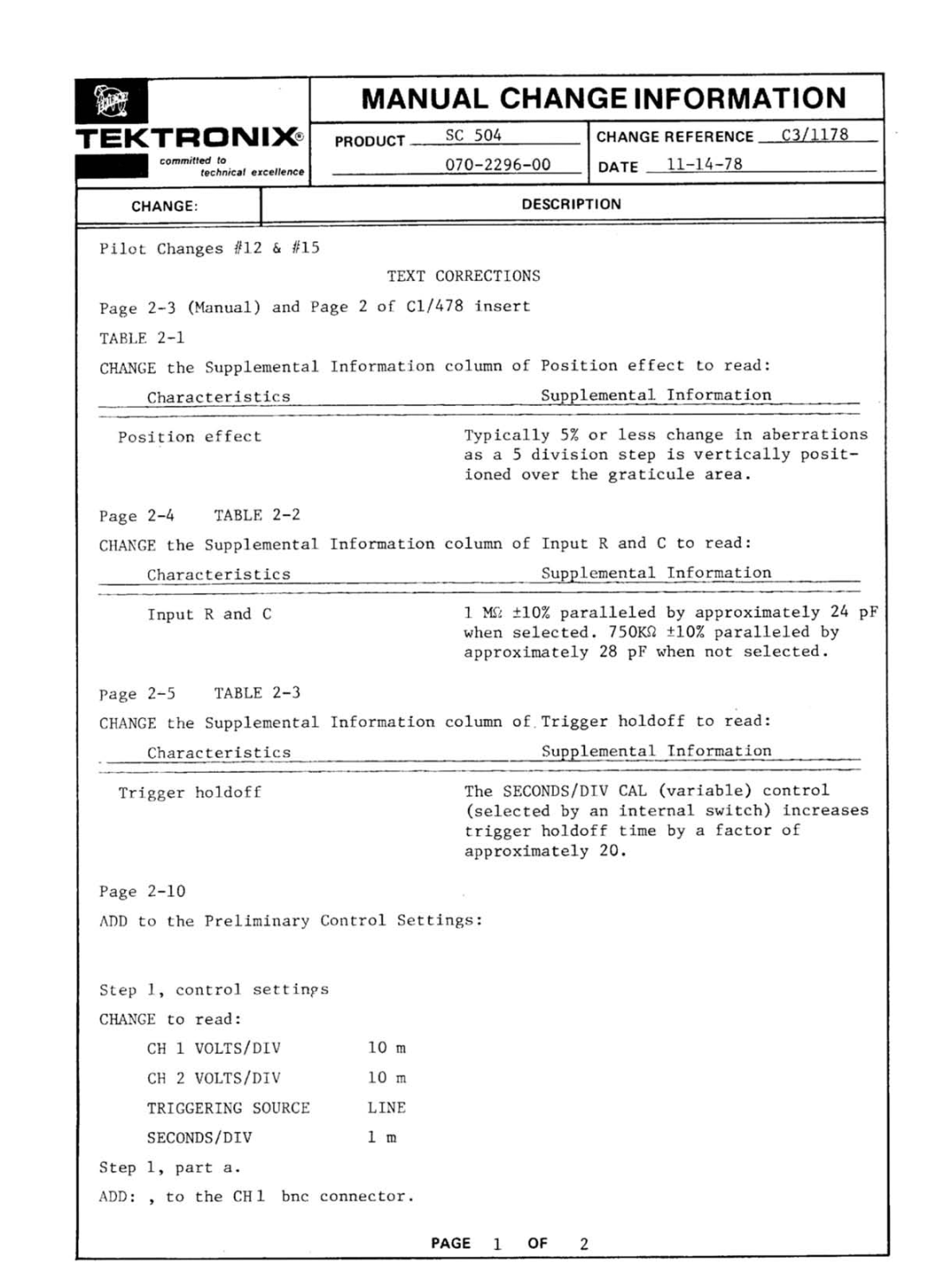 Tektronix SC 504 manual 