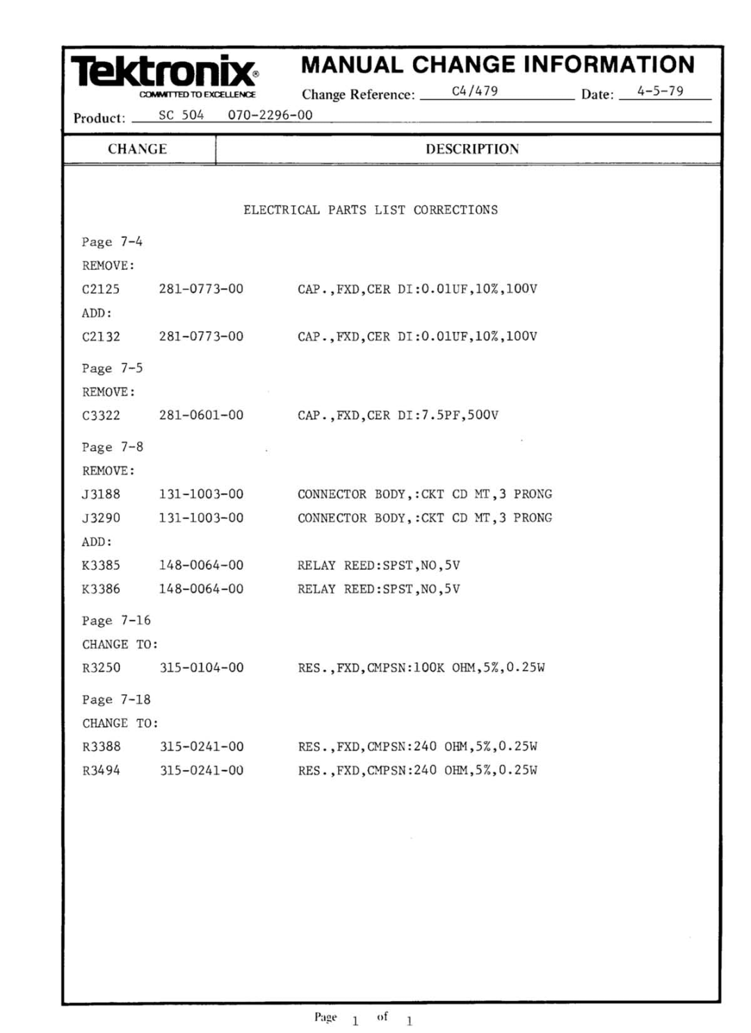 Tektronix SC 504 manual 